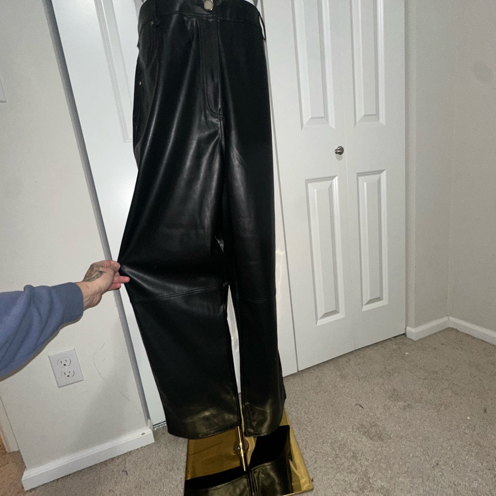 Black Faux Leather Wide-Leg Trousers